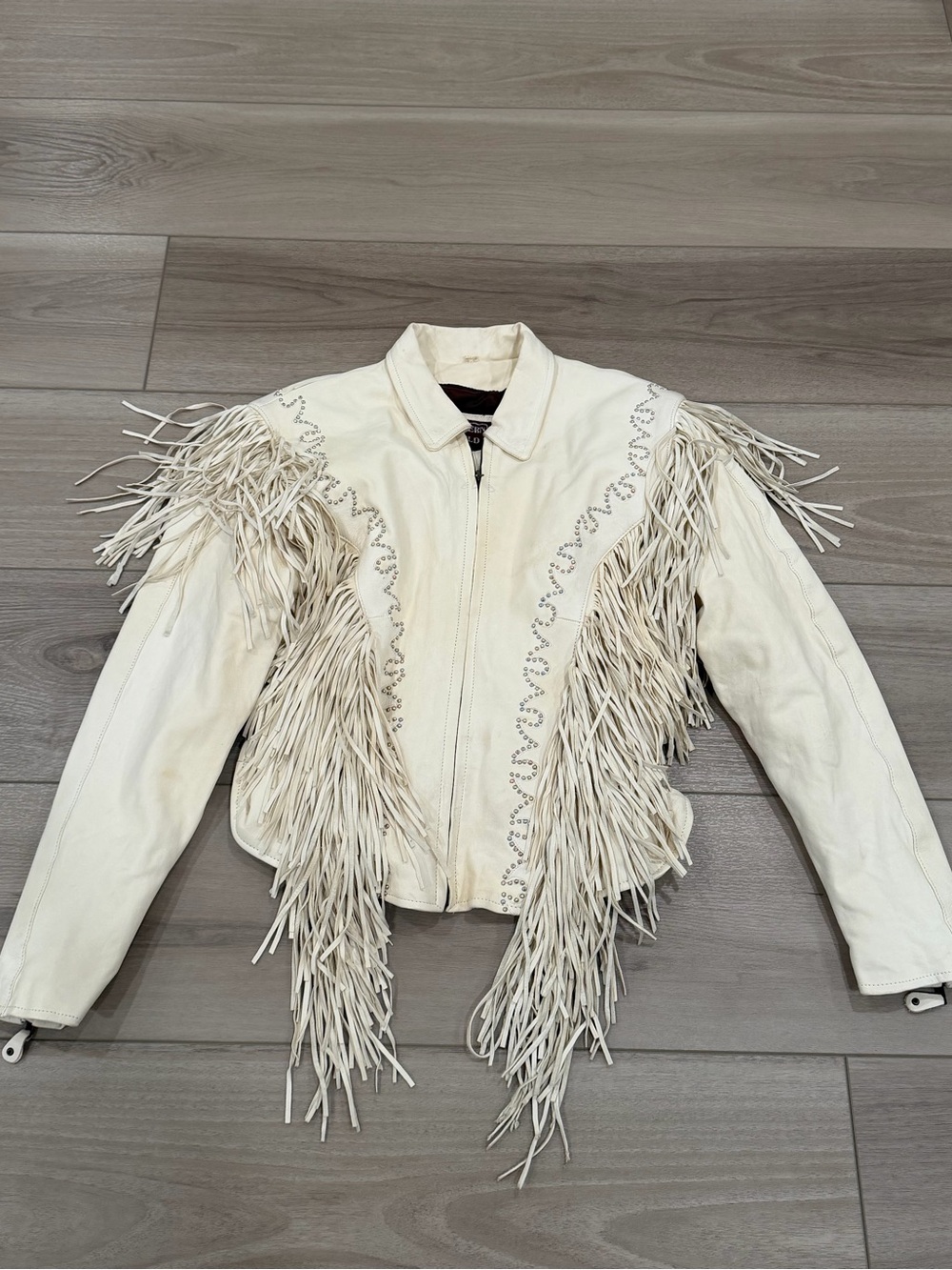 Vintage Leather jacket fringe studded Western World by Shaf Size XXL